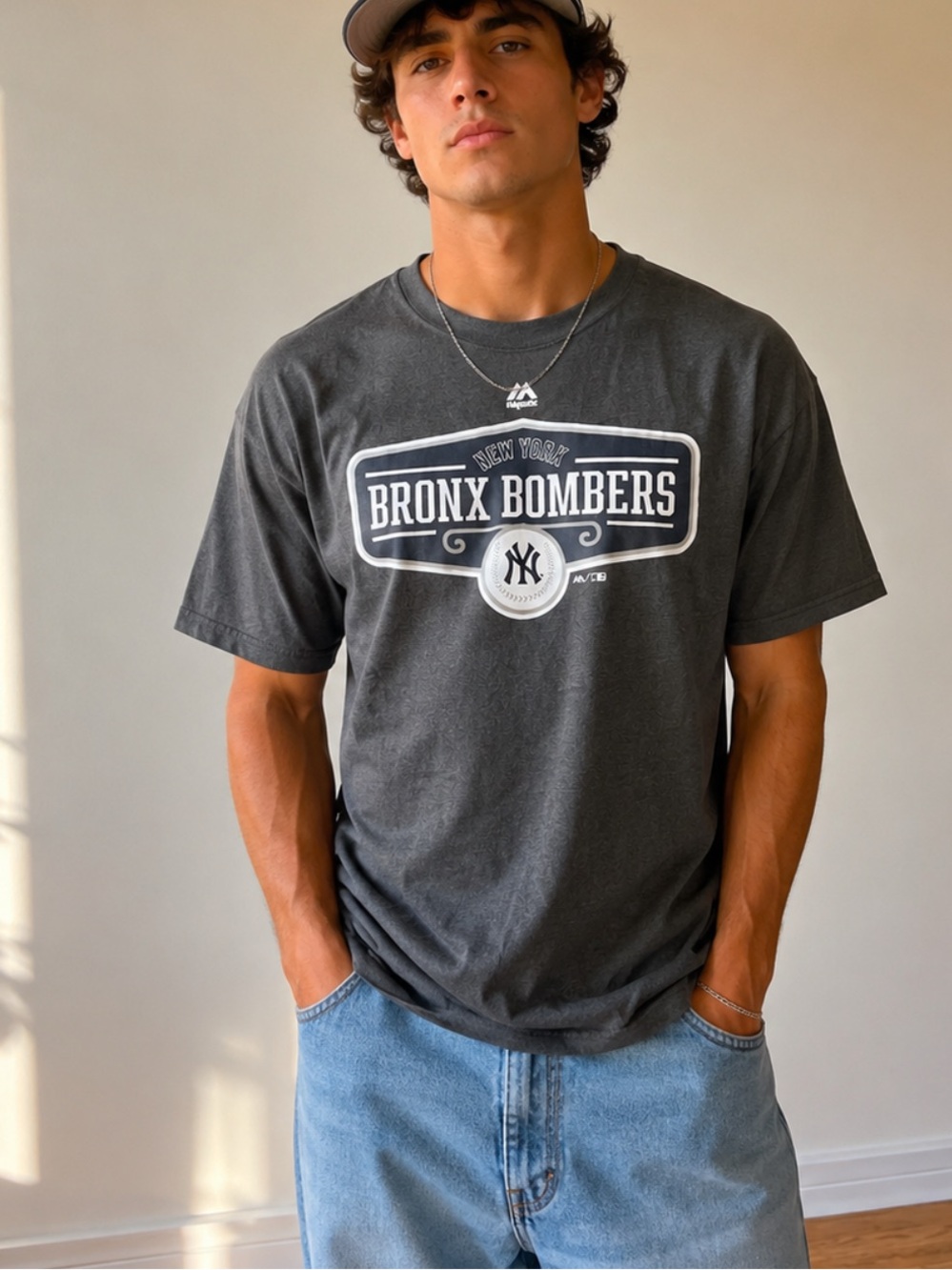 Majestic New York Yankees Bronx Bombers Charcoal Graphic T-Shirt - Picture 7 of 7